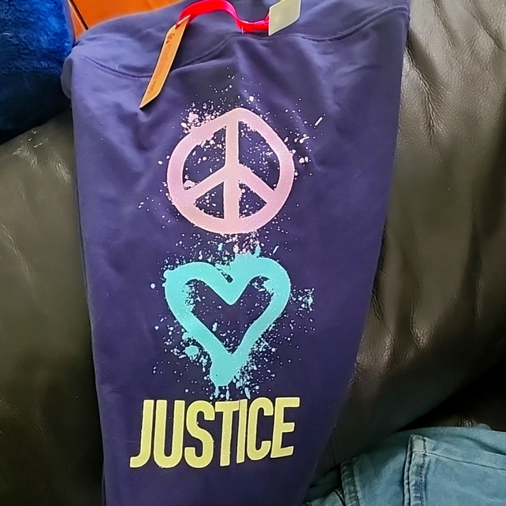 Justice Girls Navy Leggings With Peace/Love Pattern Size L 12/14